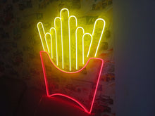 Load image into Gallery viewer, French fries neon sign, Fast food neon sign, Neon sign shaped like cup with fries, French fries LED sign, Neon light potato fries sign
