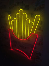 Load image into Gallery viewer, French fries neon sign, Fast food neon sign, Neon sign shaped like cup with fries, French fries LED sign, Neon light potato fries sign
