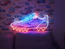 Load image into Gallery viewer, Football shoes neon sign, glowing soccer shoes, football shoes neon, bright football cleats, neon soccer cleats, glowing soccer footwear, neon sports shoes, light-up football shoes, soccer shoes with lights.
