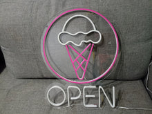 Load image into Gallery viewer, Ice cream with Open neon sign, Ice Cream Led Sign Summer vibes neon sign, Frozen delights neon sign
