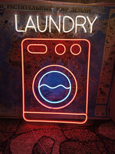 Load image into Gallery viewer, Laundry neon sign, laundromat neon sign, open laundry sign, wash and fold neon sign, self service laundry sign, coin laundry neon sign, dry cleaning neon sign, laundry room neon light, laundry open sign, neon laundry light
