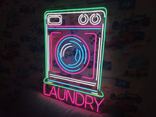 Load image into Gallery viewer, Laundry neon sign, laundromat neon sign, open laundry sign, wash and fold neon sign, self service laundry sign, coin laundry neon sign, dry cleaning neon sign, laundry room neon light, laundry open sign, neon laundry light
