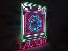 Load image into Gallery viewer, Laundry neon sign, laundromat neon sign, open laundry sign, wash and fold neon sign, self service laundry sign, coin laundry neon sign, dry cleaning neon sign, laundry room neon light, laundry open sign, neon laundry light
