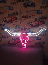 Load image into Gallery viewer, Bull skul neon sign, longhorn skull neon sign, bull skull neon light, Cow skull neon sign, Neon bull head sign, Western-themed neon sign
