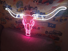 Load image into Gallery viewer, Bull skul neon sign, longhorn skull neon sign, bull skull neon light, Cow skull neon sign, Neon bull head sign, Western-themed neon sign
