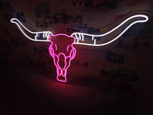 Load image into Gallery viewer, Bull skul neon sign, longhorn skull neon sign, bull skull neon light, Cow skull neon sign, Neon bull head sign, Western-themed neon sign
