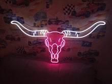 Load image into Gallery viewer, Bull skul neon sign, longhorn skull neon sign, bull skull neon light, Cow skull neon sign, Neon bull head sign, Western-themed neon sign
