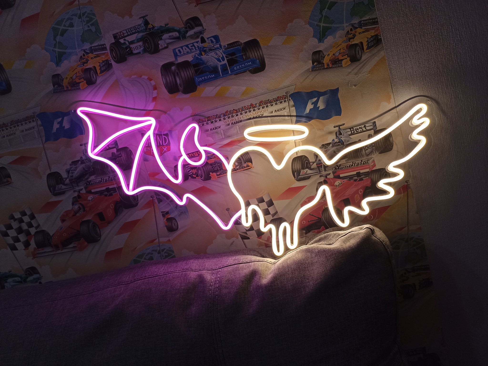 Angel demon heart neon sign, Neon sign angel demon wings, Angel and demon  neon light, Angel and demon wings neon sign, angel devil heartwing