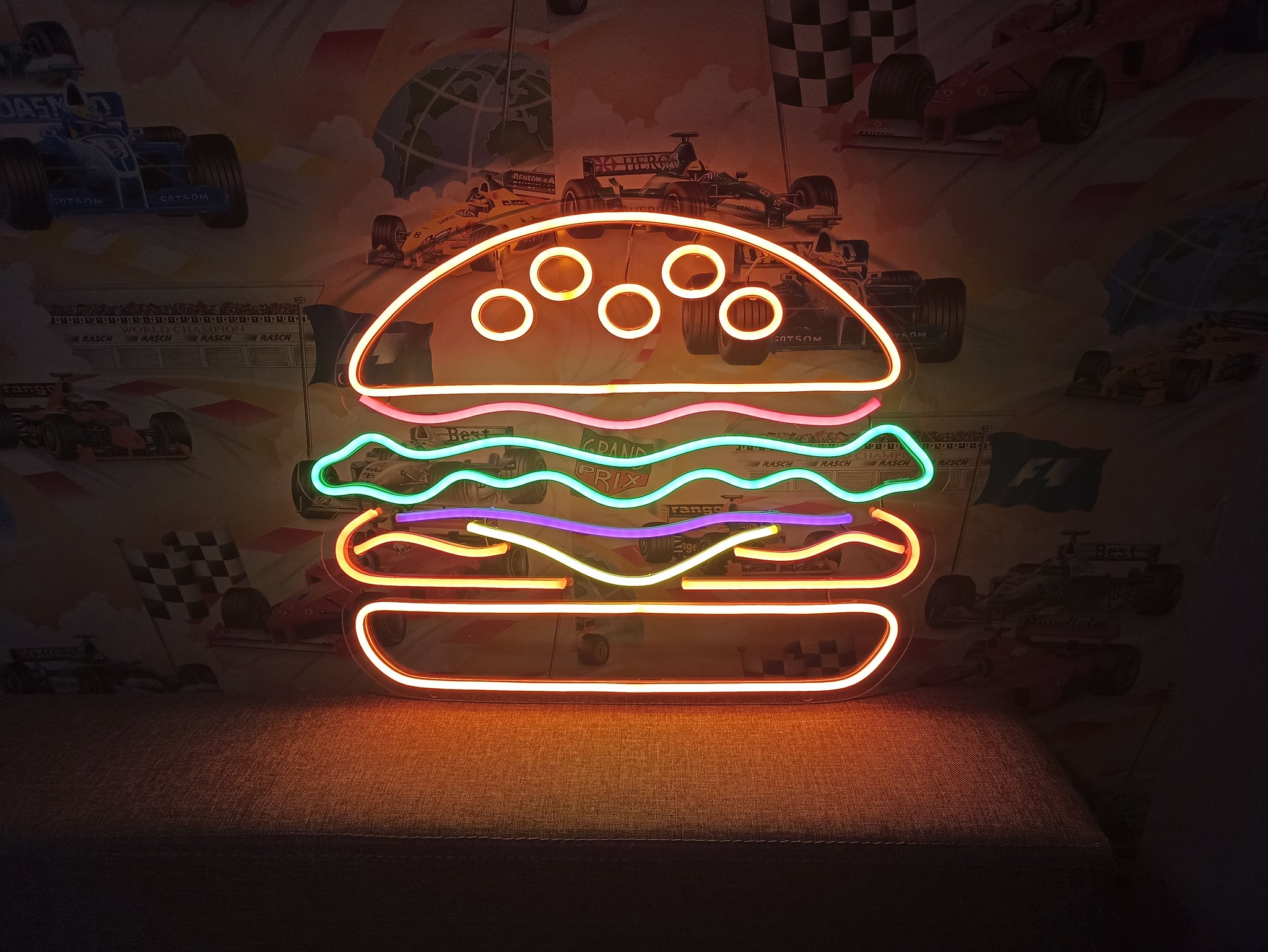 On sale Hamburger Neon Sign - Neon Sign Wall Decor - Handmade Neon Wall Sign - Flash Led Neon - Neon Sign Wall Art - Multicolor Custom Neon Sign