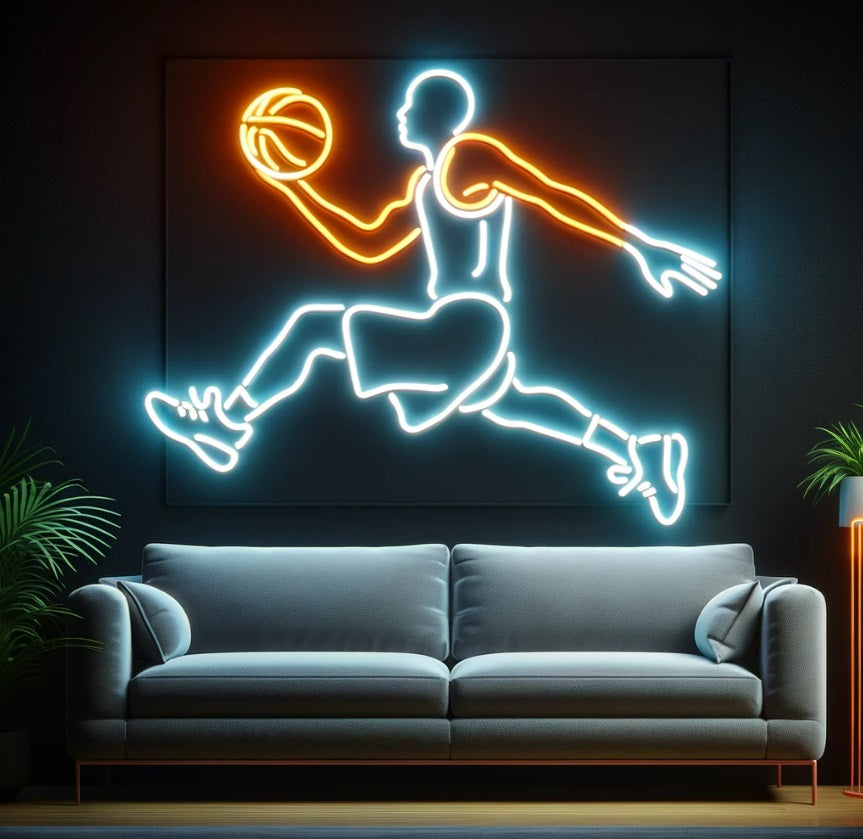 Basketball player neon sign, sports bar 3D neon light, man cave neon sign, custom basketball wall decor