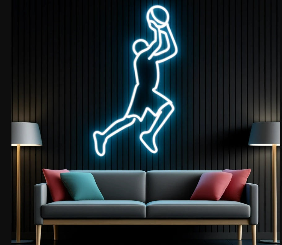 Basketball player neon sign, sports bar 3D neon light, man cave neon sign, custom basketball wall decor