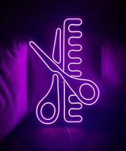 Load image into Gallery viewer, Hair Salon neon sign, beauty salon led neon, hairdressing scissors led light, custom barber salon light sign
