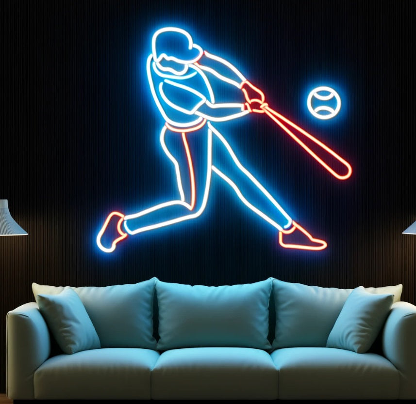 Baseball player neon sign, ballplayer neon sign, baseballer neon sign