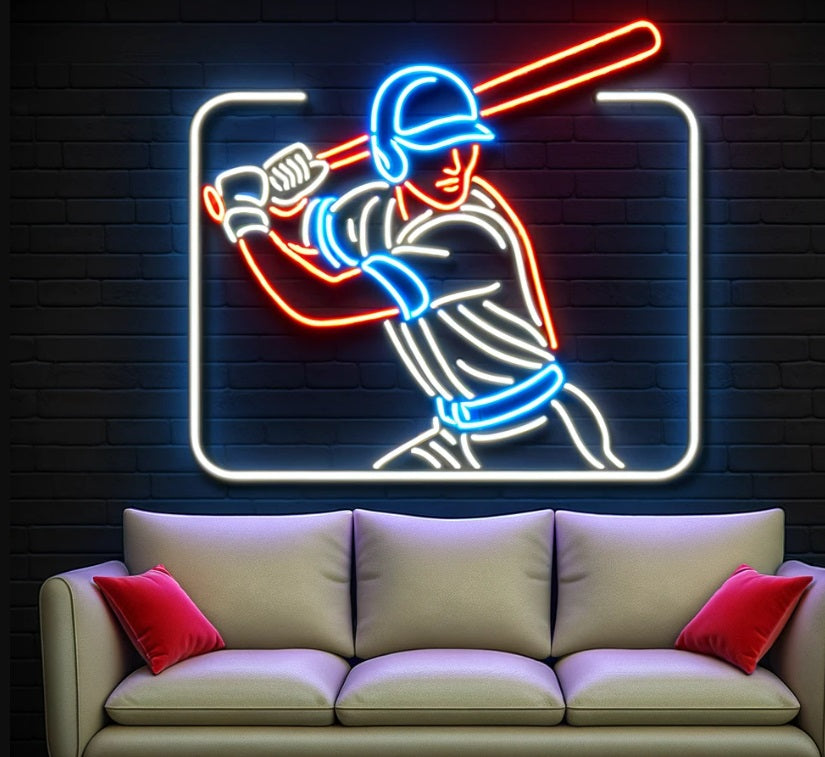 Baseball player neon sign, ballplayer neon sign, baseballer neon sign