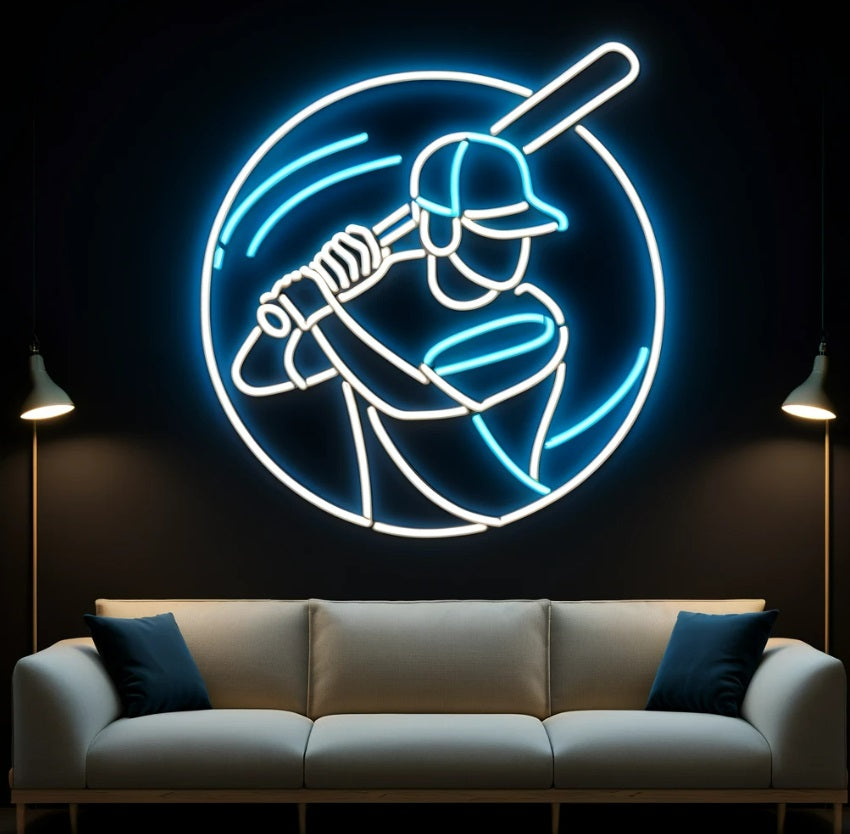 Baseball player neon sign, ballplayer neon sign, baseballer neon sign