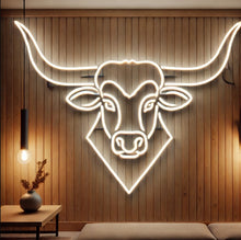 Load image into Gallery viewer, Bull head neon sign, longhorn bull neon sign, cow head neon sign, chikago neon sign
