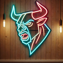 Load image into Gallery viewer, Bull head angry neon sign, longhorn bull neon sign, cow head neon sign, chikago neon sign
