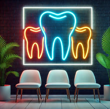 Load image into Gallery viewer, Tooth neon sign, dentist office neon sign, dental clinic neon sign, orthodontist neon sign, teeth whitening neon sign, smile neon sign, open dentist neon sign, tooth LED sign
