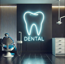 Load image into Gallery viewer, Dental neon sign, tooth neon sign, dentist office neon sign, dental clinic neon sign, orthodontist neon sign, teeth whitening neon sign, smile neon sign, open dentist neon sign, tooth LED sign
