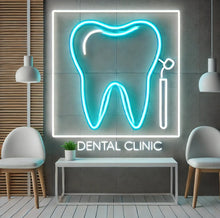 Load image into Gallery viewer, Dental clinic neon sign, tooth neon sign, dentist office neon sign, dental clinic neon sign, orthodontist neon sign, teeth whitening neon sign, smile neon sign, open dentist neon sign, tooth LED sign
