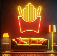 Load image into Gallery viewer, French fries neon sign, Fast food neon sign, Neon sign shaped like cup with fries, French fries LED sign, Neon light potato fries sign
