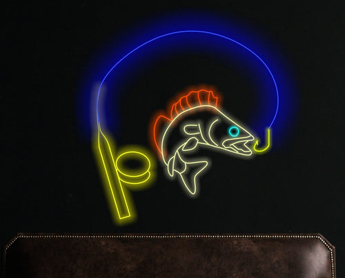 Neon sign with walleye fishing
