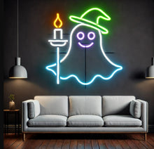 Load image into Gallery viewer, Halloween ghost neon sign, Haunted house neon decor, Unique Halloween neon sign, ghost neon light, Neon Halloween decorations
