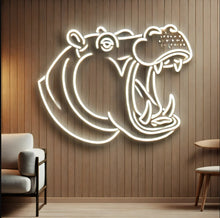 Load image into Gallery viewer, Hippopotamus neon sign, Neon hippo sign, Neon head hippo sign, Hippo neon art, Hippopotamus light sign, Custom hippo neon, Hippo LED sign
