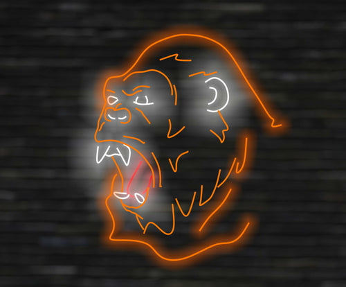 Neon gorilla sign, Gorilla face neon light, Open mouth gorilla neon, Neon sign with gorilla