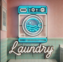 Load image into Gallery viewer, Laundry neon sign, laundromat neon sign, open laundry sign, wash and fold neon sign, self service laundry sign, coin laundry neon sign, dry cleaning neon sign, laundry room neon light, laundry open sign, neon laundry light
