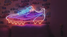 Load and play video in Gallery viewer, Football shoes neon sign, glowing soccer shoes, football shoes neon, bright football cleats, neon soccer cleats, glowing soccer footwear, neon sports shoes, light-up football shoes, soccer shoes with lights.
