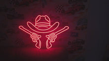 Load and play video in Gallery viewer, Cowboy Hat Neon Sign, Cowboy Led Neon Sign, Western Light Up, Gun Cowboy Neon Lights,Gaming Room Decor
