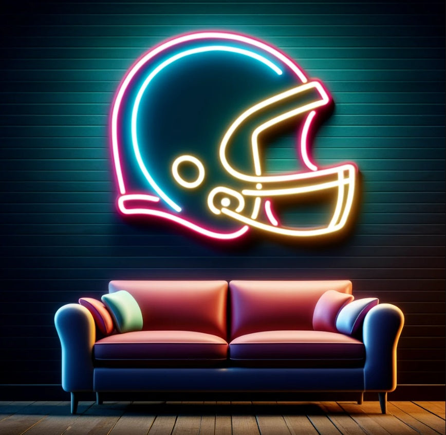 Football Helmet Neon Sign, American football neon sign, Sports bar football helmet sign, Football fan neon, Custom football helmet neon