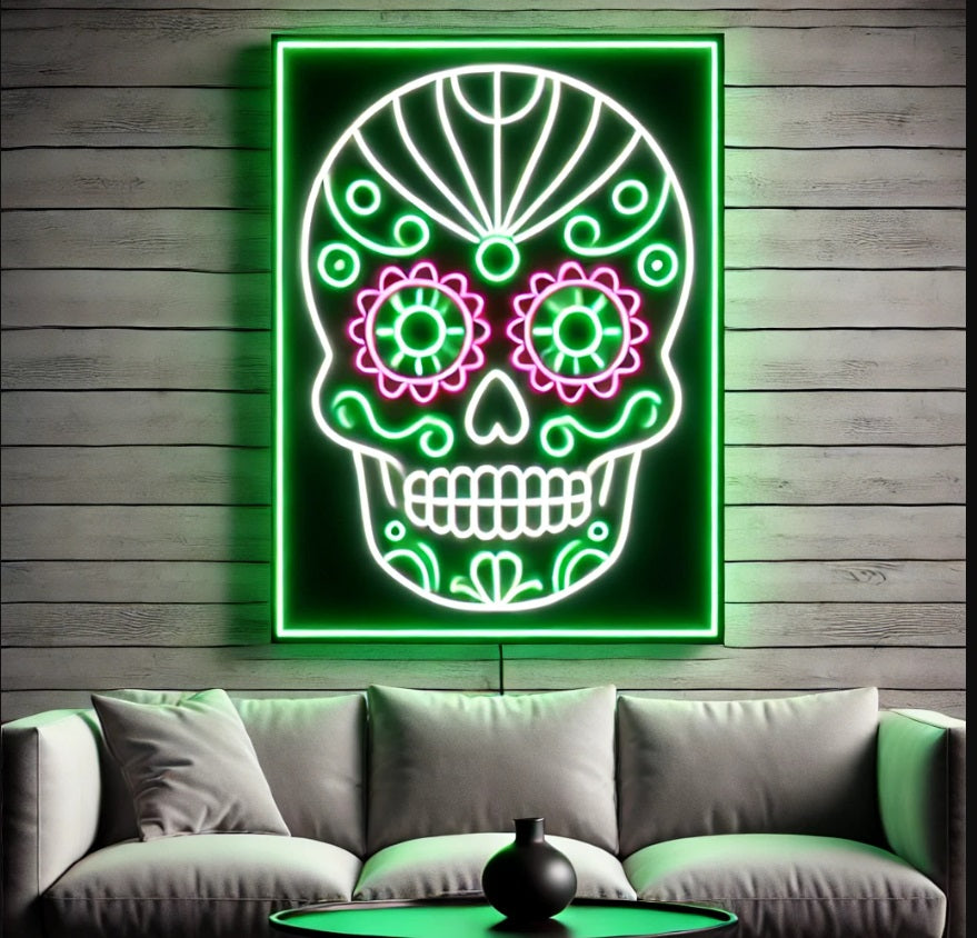 Sugar Skull Neon Sign, Neon Sugar Skull, Calavera neon sign,Mexican Skull Of Death Motive Neon Sign