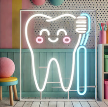 Load image into Gallery viewer, Tooth neon sign, dentist office neon sign, dental clinic neon sign, orthodontist neon sign, teeth whitening neon sign, smile neon sign, open dentist neon sign, tooth LED sign
