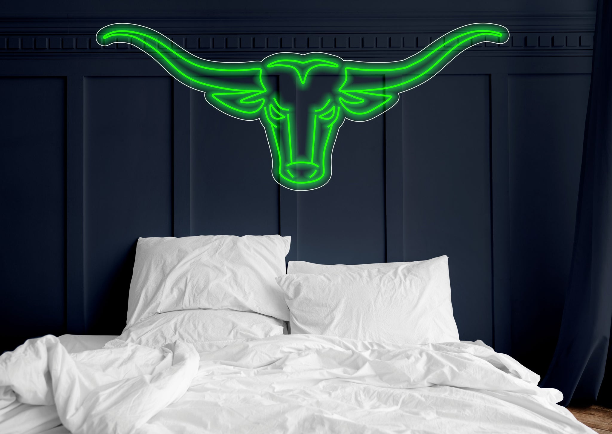 Colorful Neon Bull Decor, Metal order Print - Bold art! Neon Longhorn Western Fantasy