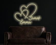 Load image into Gallery viewer, Hearts wedding neon sign, Double Heart Neon Signs, Custom heart Neon Sign, Twin Heart LED Neon Sign, Wedding Party Decor Sign, Bedroom Desktop Neon Decor, Gift Apartment Decor
